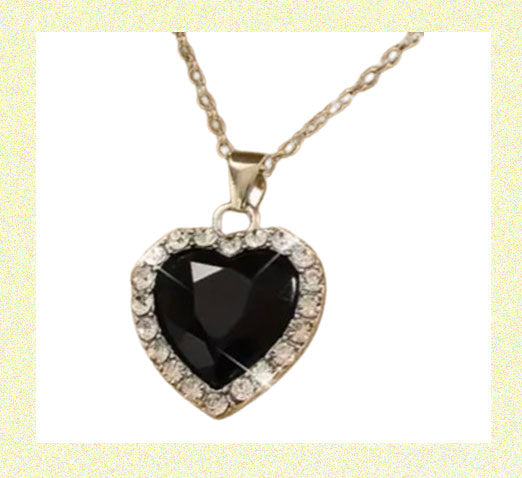 Heart Pendant Necklace Sparkling Elegant Black Rhinestone Crystal on Silver Chain