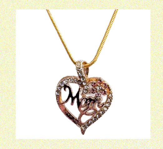 Heart Crystal Flower MOM Pendant Necklace GOLDEN 20 inch snake chain
