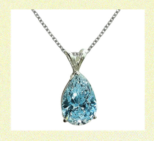 Silver Plated Teardrop Shaped Gemstone Zircon Pendant Necklace SKY BLUE
