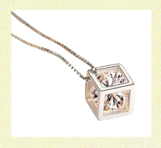 Hollow Cubic Shape Pendant Necklace Inlaid Shiny Zircon WHITE GOLD
