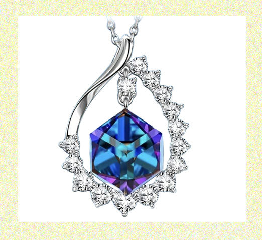 Crystal Pendant Necklace Blue 20"