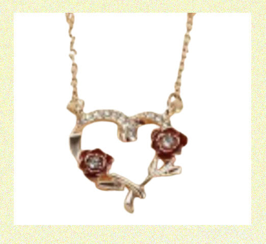 Heart Necklace Flowers with Rhinestones Zinc Alloy GOLD
