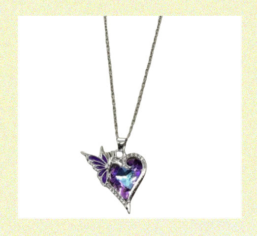 Heart Purple Crystal Butterfly Pendant Necklace Zircon Alloy