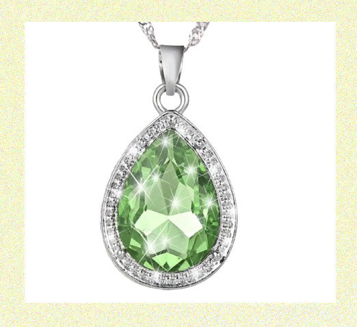 Green Rhinestone Water Drop Necklace Zinc Alloy GREEN SILVER