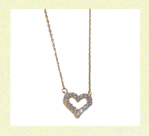 Heart Pendant Necklace Faux Diamond Collar Chain GOLD