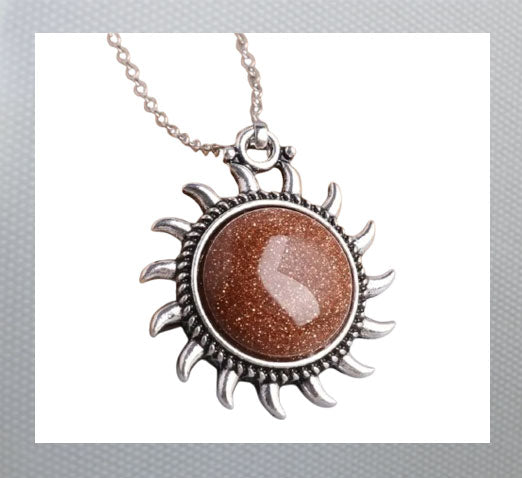 Unisex Natural Stone Sun Pendant Necklace Zinc Alloy Jewelry GOLDEN STONE