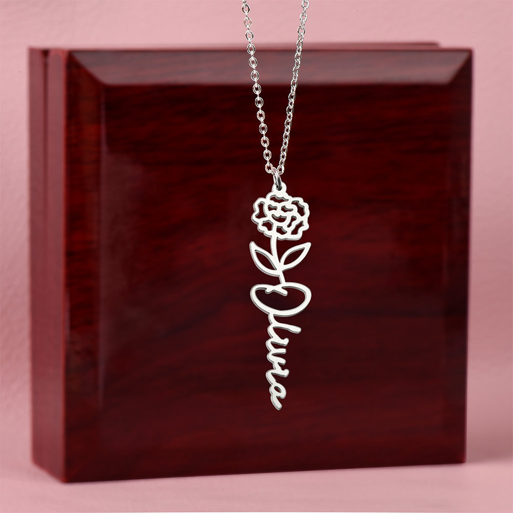 Flower Name Necklace with Customizable Birth Flower Design Handcrafted from High-Quality Materials Gold or Silver