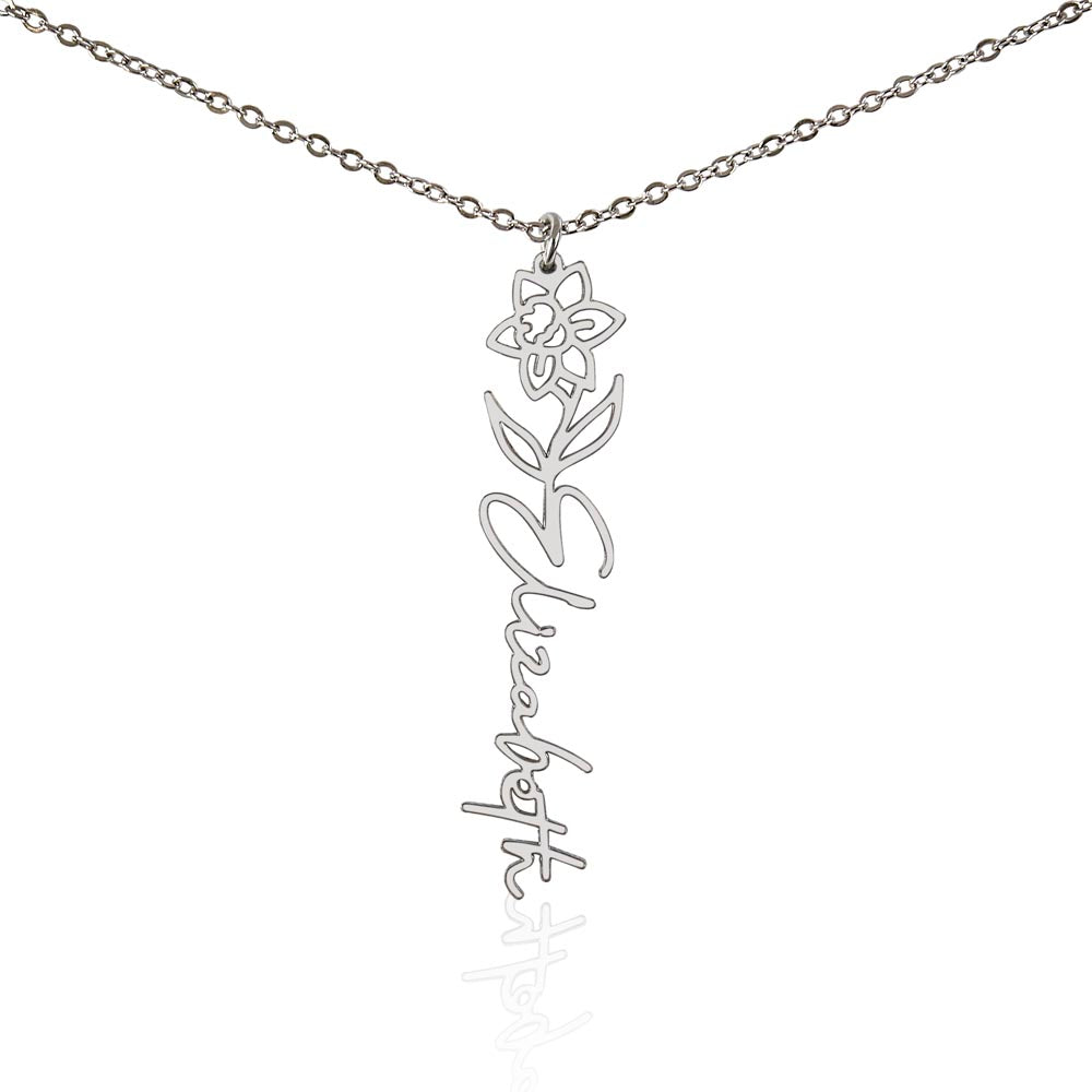 Flower Name Necklace with Customizable Birth Flower Design Handcrafted from High-Quality Materials Gold or Silver