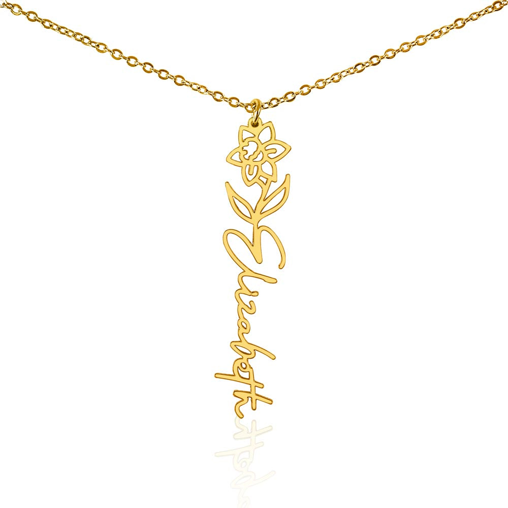 Flower Name Necklace with Customizable Birth Flower Design Handcrafted from High-Quality Materials Gold or Silver