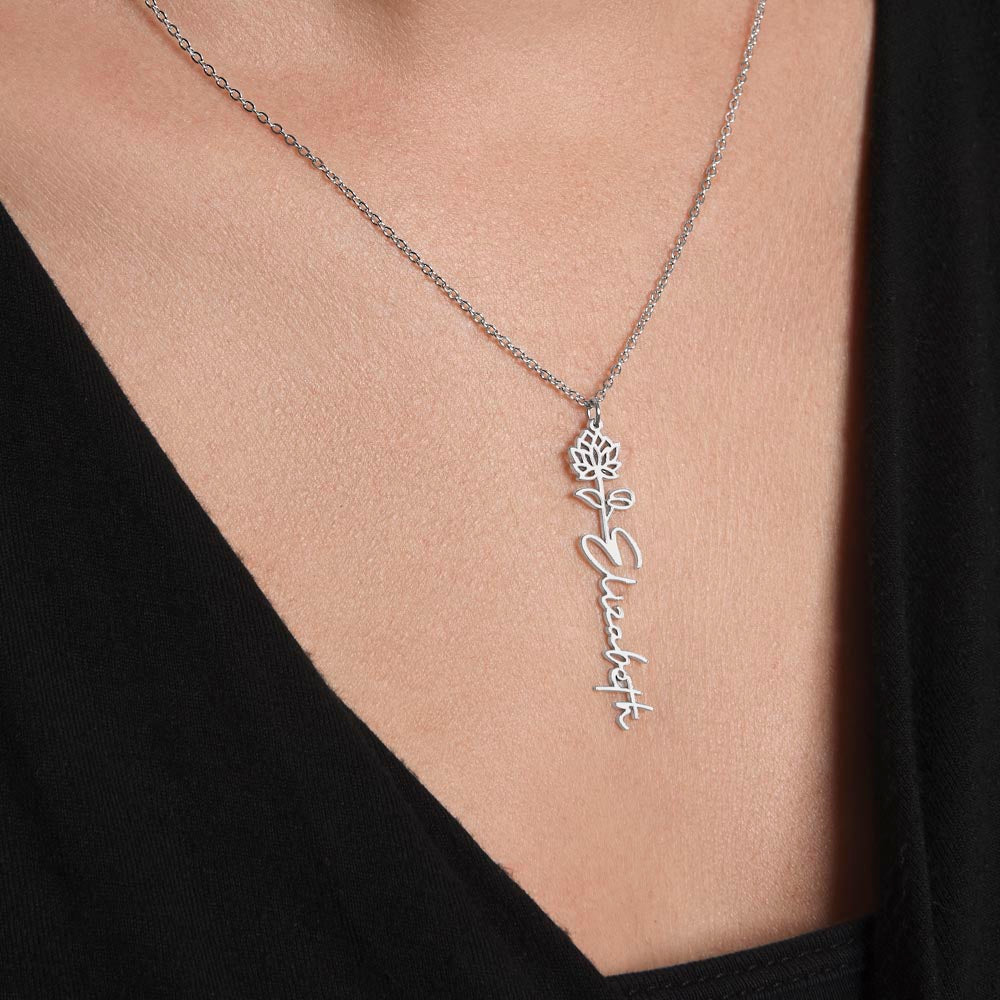 Flower Name Necklace with Customizable Birth Flower Design Handcrafted from High-Quality Materials Gold or Silver