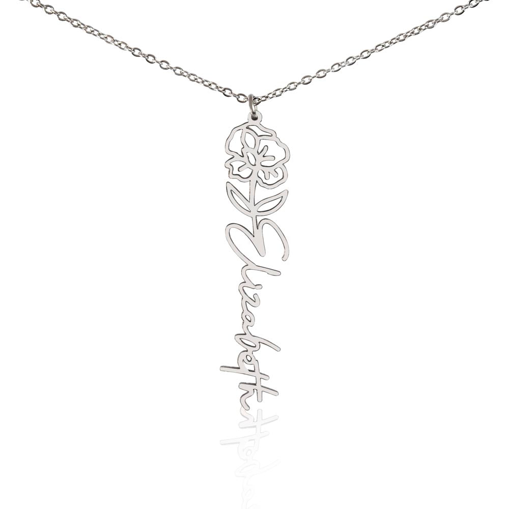 Flower Name Necklace with Customizable Birth Flower Design Handcrafted from High-Quality Materials Gold or Silver