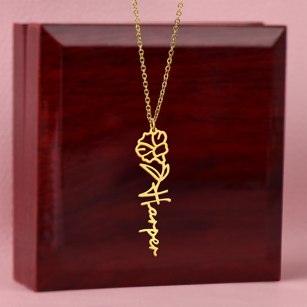 Flower Name Necklace with Customizable Birth Flower Design Handcrafted from High-Quality Materials Gold or Silver