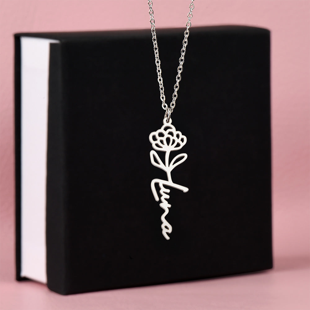Flower Name Necklace with Customizable Birth Flower Design Handcrafted from High-Quality Materials Gold or Silver