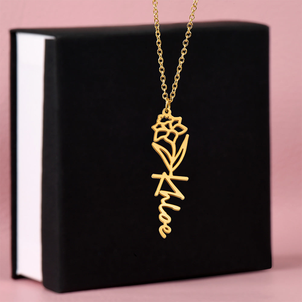 Flower Name Necklace with Customizable Birth Flower Design Handcrafted from High-Quality Materials Gold or Silver