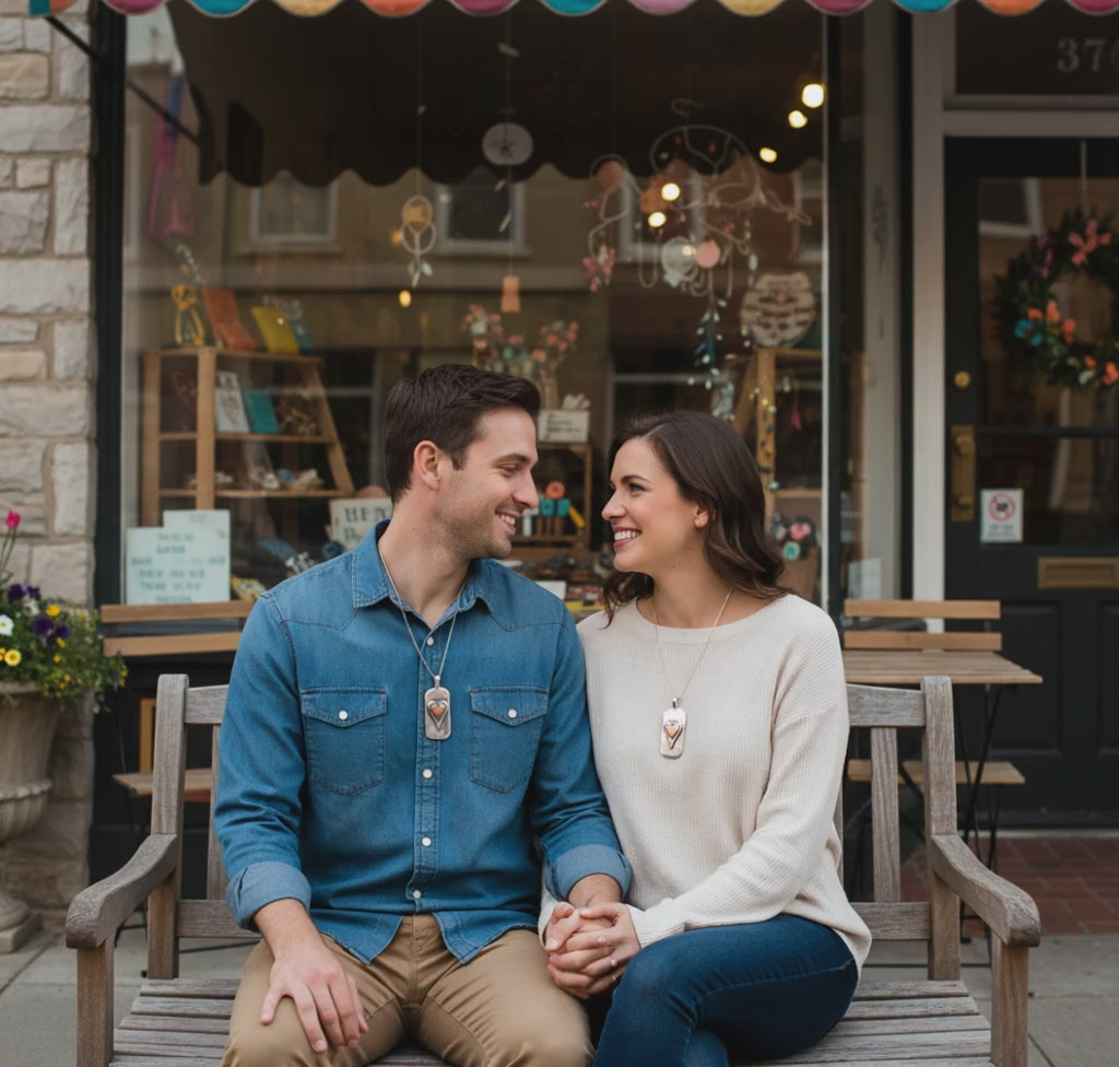 Retro Funky Simple Heart Double layer SILVER Pendant Necklace Vintage Man or Women