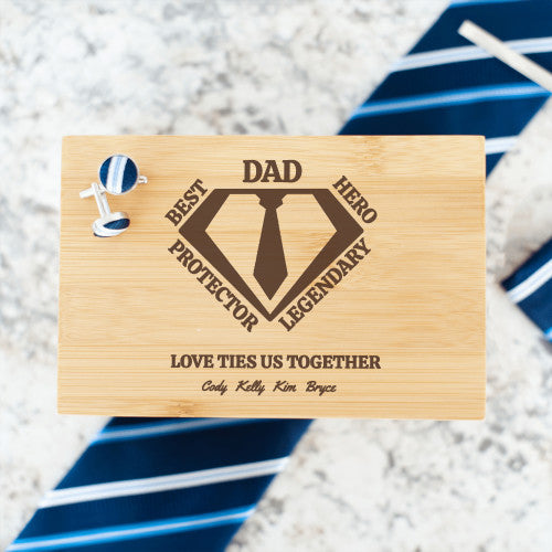 Custom Design Bamboo Tie Box Super Dad