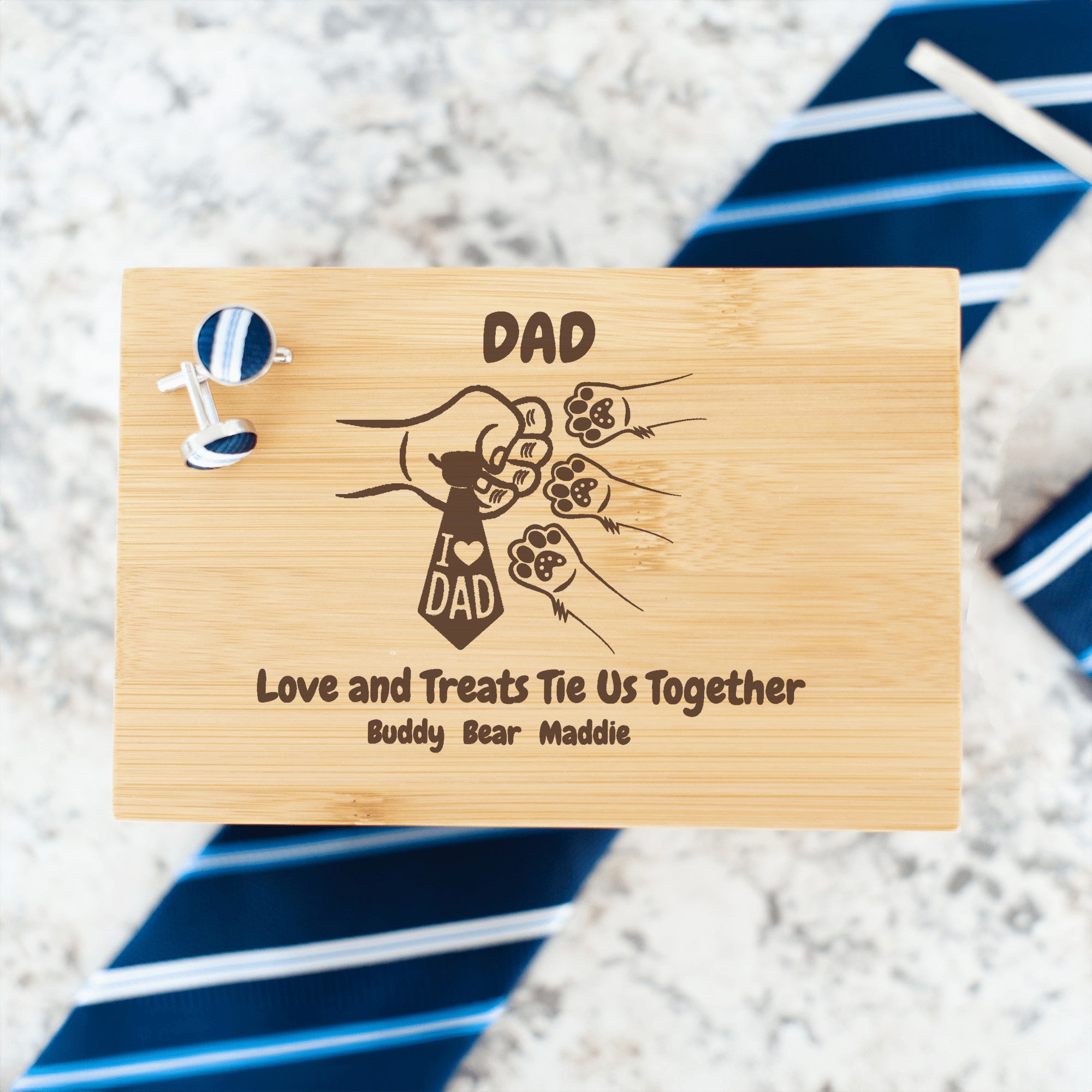 Custom Dad Dog Paws Tie Box