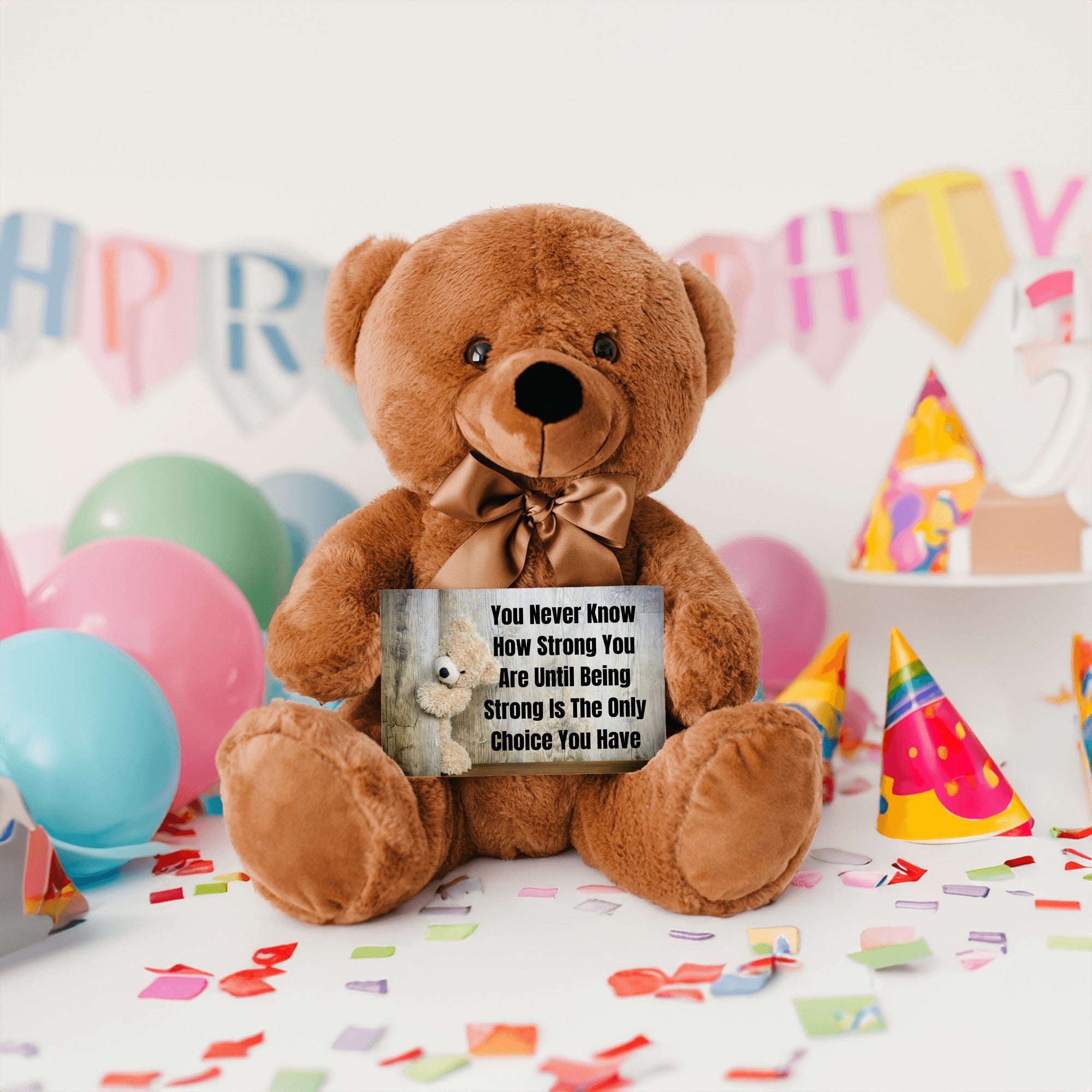 Teddy Bear with Sign You Never Know how Strong You Are