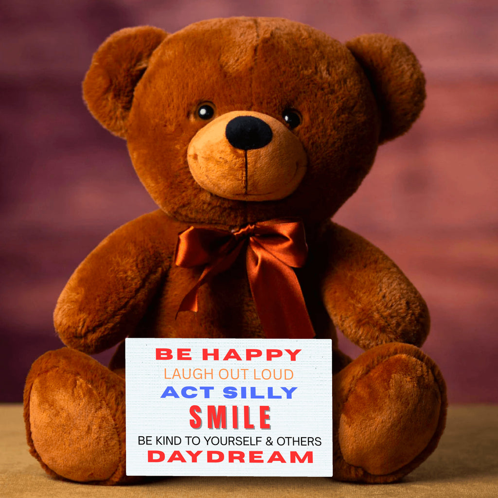 Teddy Bear with Sign Be Happy Laugh Out Loud Act Silly Smile Be Kind to Yourself and Others Day Dream