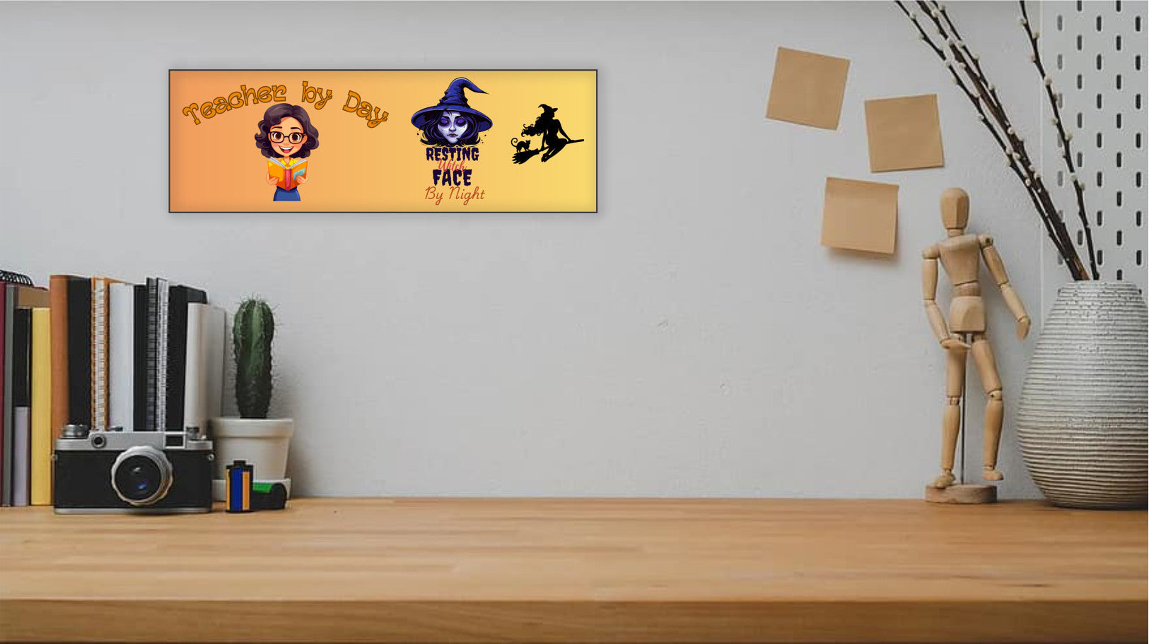 Teacher by Day Resting Witch Face by Night Wood Halloween UV Printed MDF Sign - 15x5