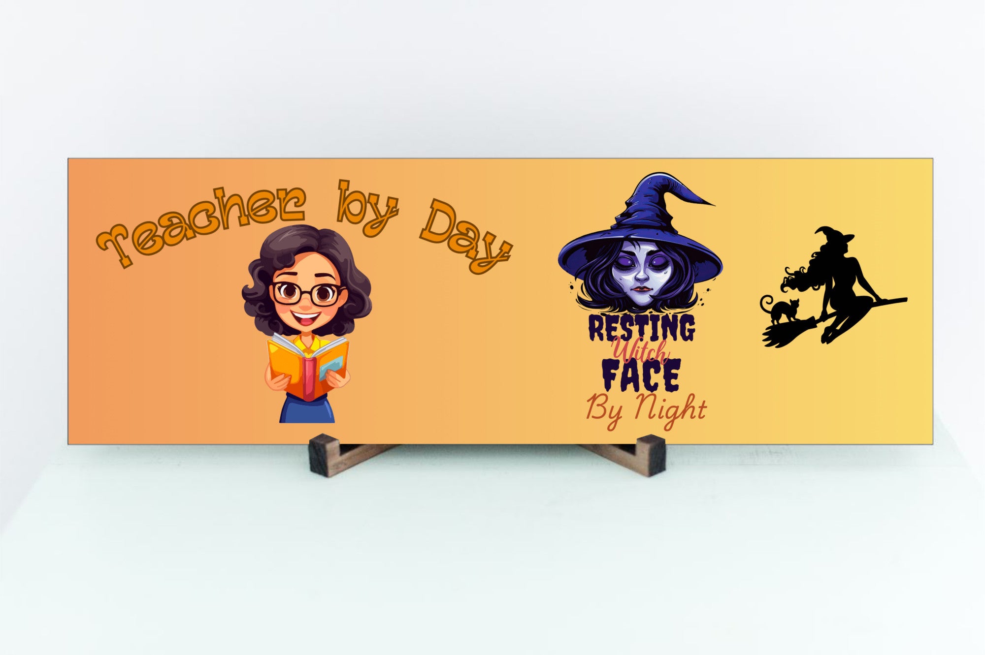 Teacher by Day Resting Witch Face by Night Wood Halloween UV Printed MDF Sign - 15x5