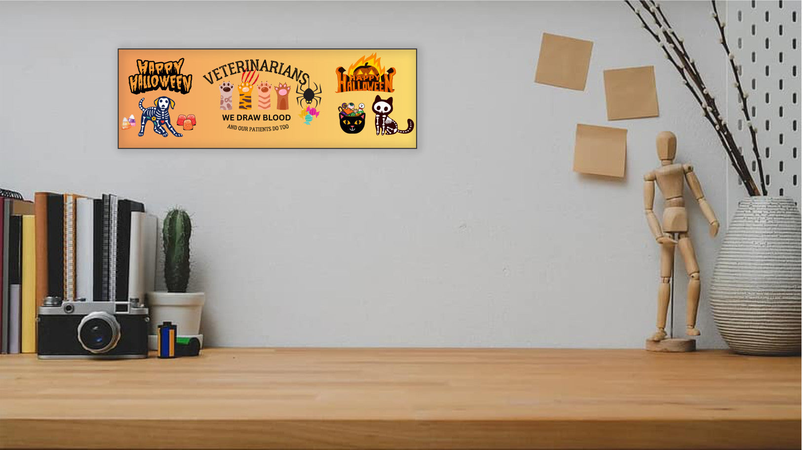 Veterinarians We Draw Blood Halloween Animals UV Printed MDF Sign - 15x5