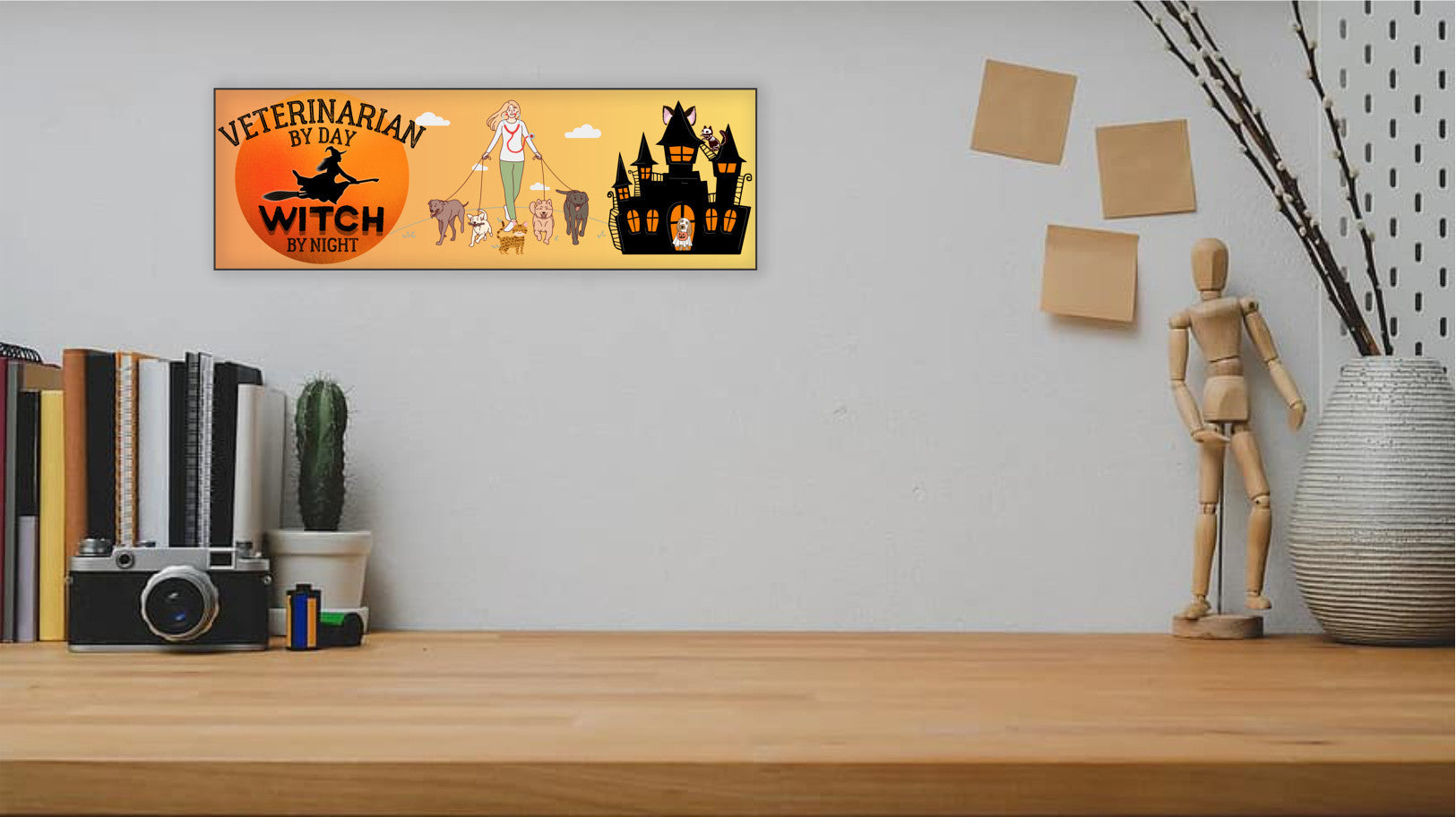 Veterinarian by Day Witch by Night Halloween UV Printed MDF Sign - 15x5