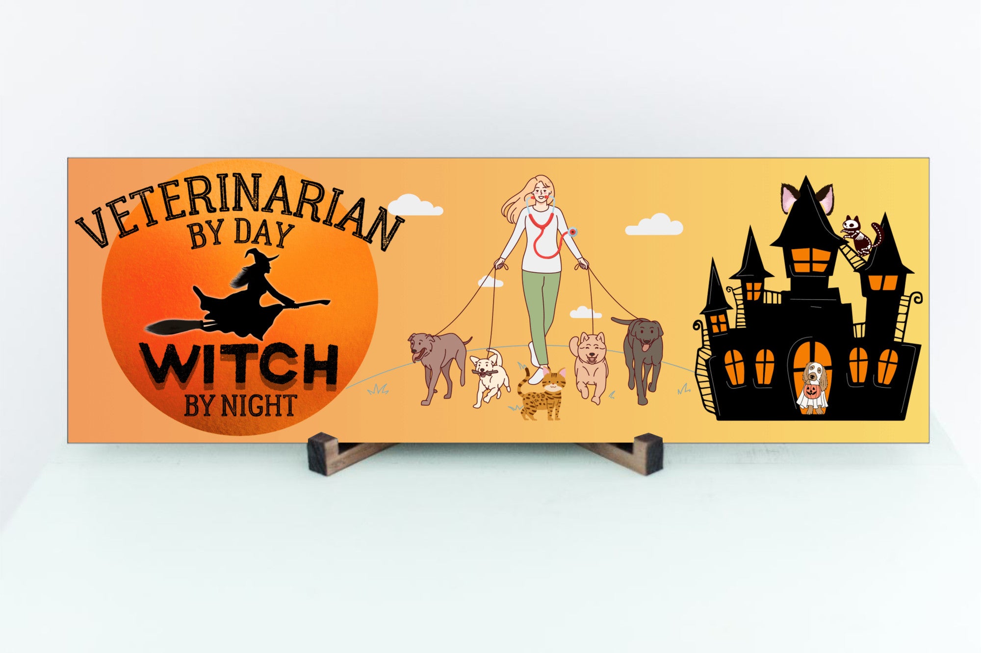 Veterinarian by Day Witch by Night Halloween UV Printed MDF Sign - 15x5