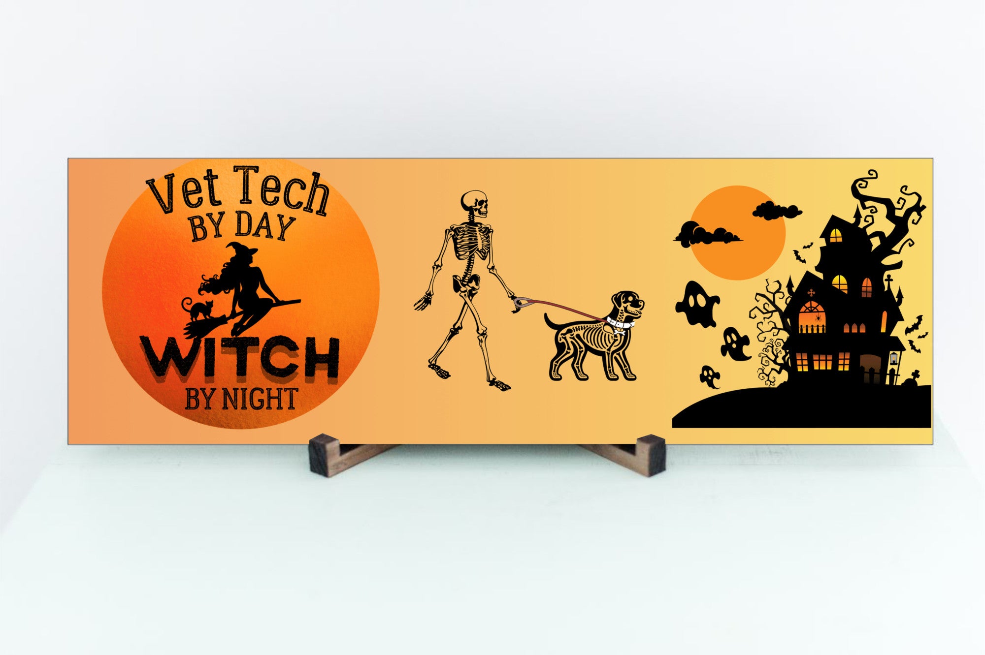 Vet Teck by Day Witch by Night Halloween UV Printed MDF Sign - 15x5