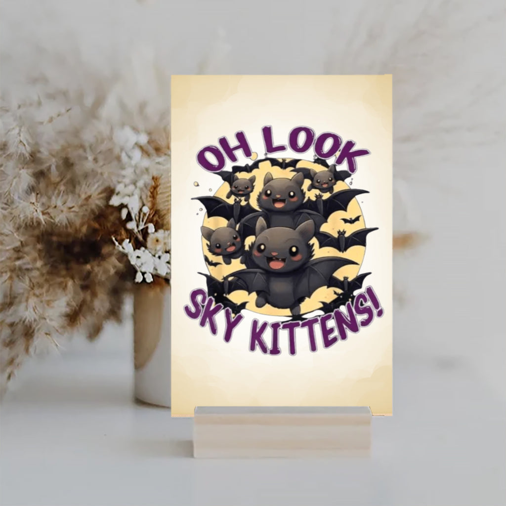 Oh Look Sky Kittens Bats Halloween Fun Sign UV Printed MDF Sign - 6x10