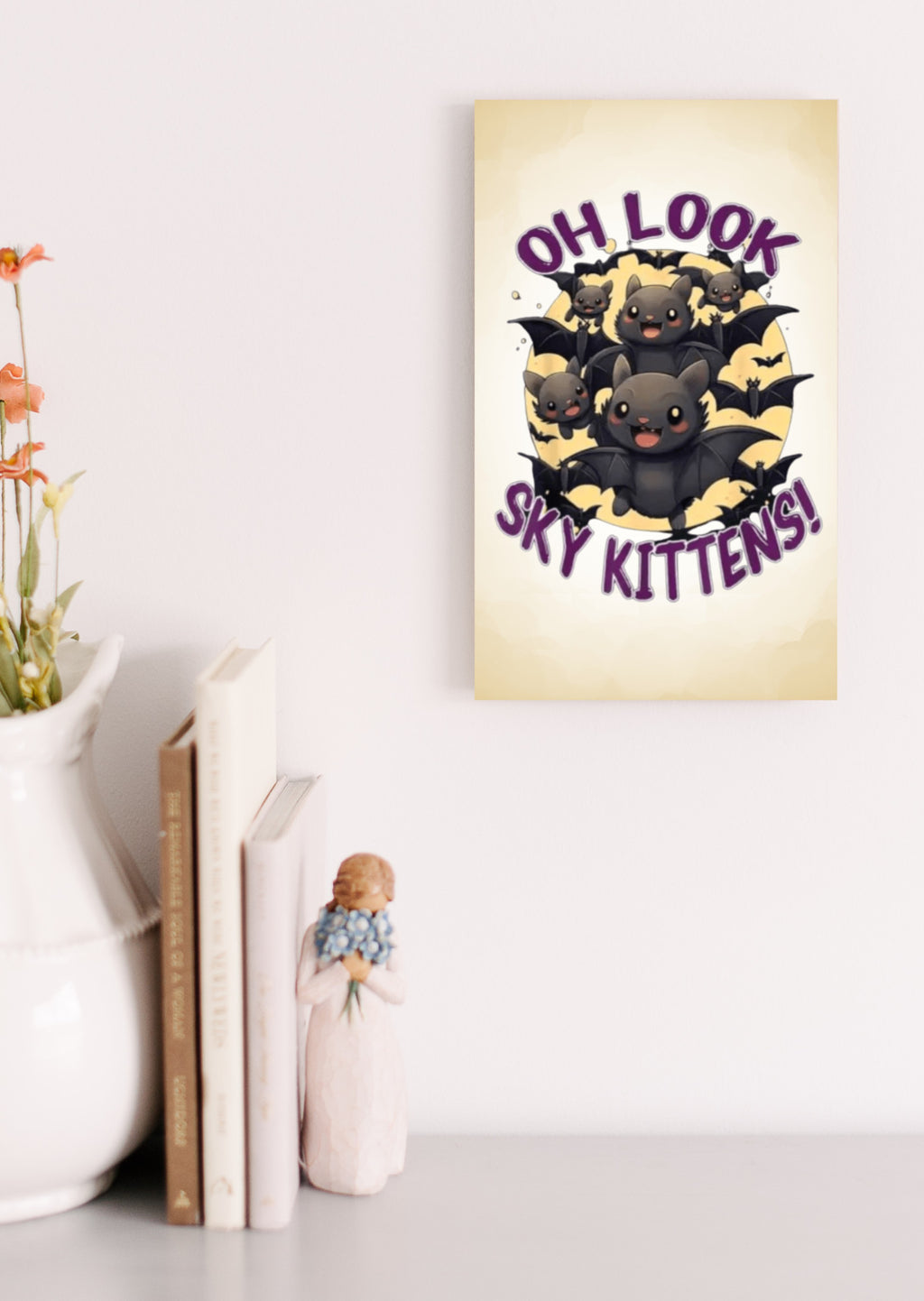 Oh Look Sky Kittens Bats Halloween Fun Sign UV Printed MDF Sign - 6x10